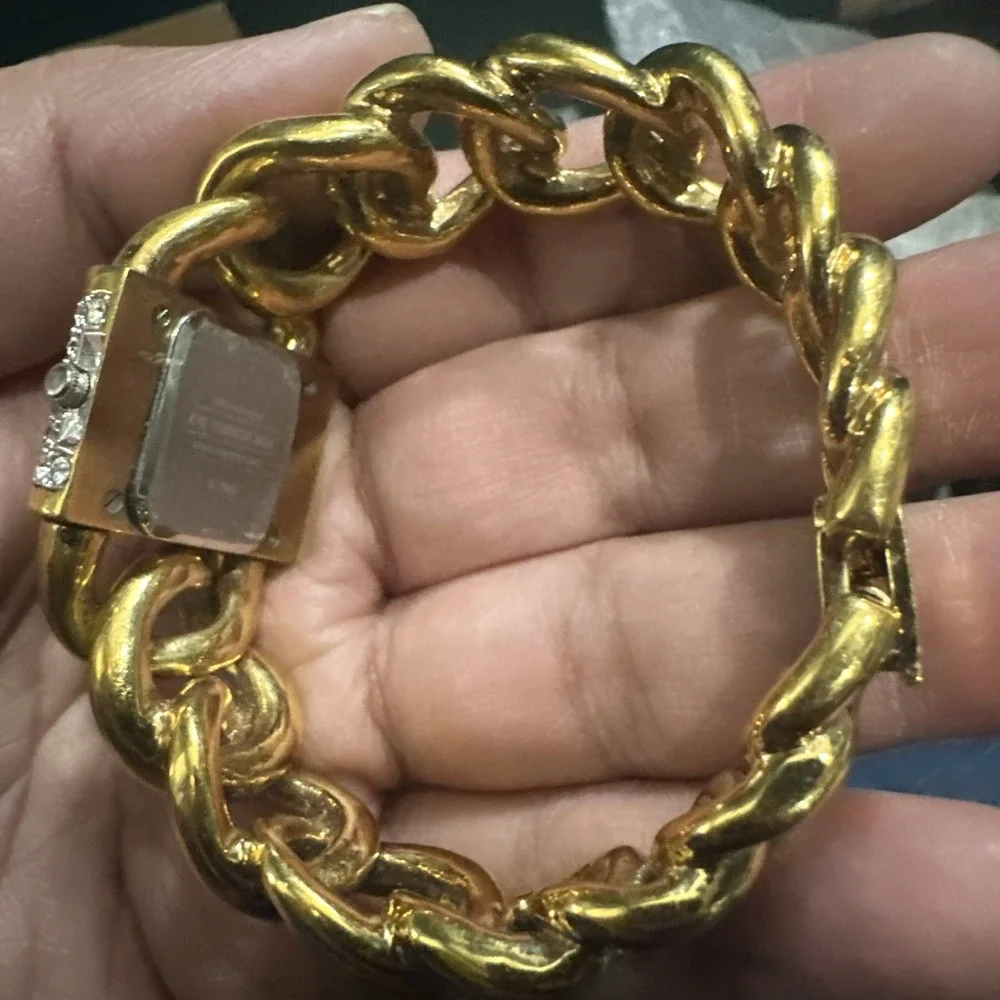 Works VTG Franklin Mint 1989 Womens Crystals Dainty Heavy Bracelet Watch 28mm